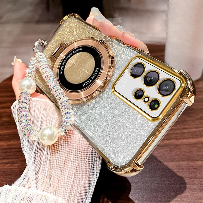 Lanyard Chain Plating Ring Holder Silicone Case For Samsung Galaxy S25 S21 S22 S20 S23 S24 Fe Plus Ultra Shockproof Stand Cover