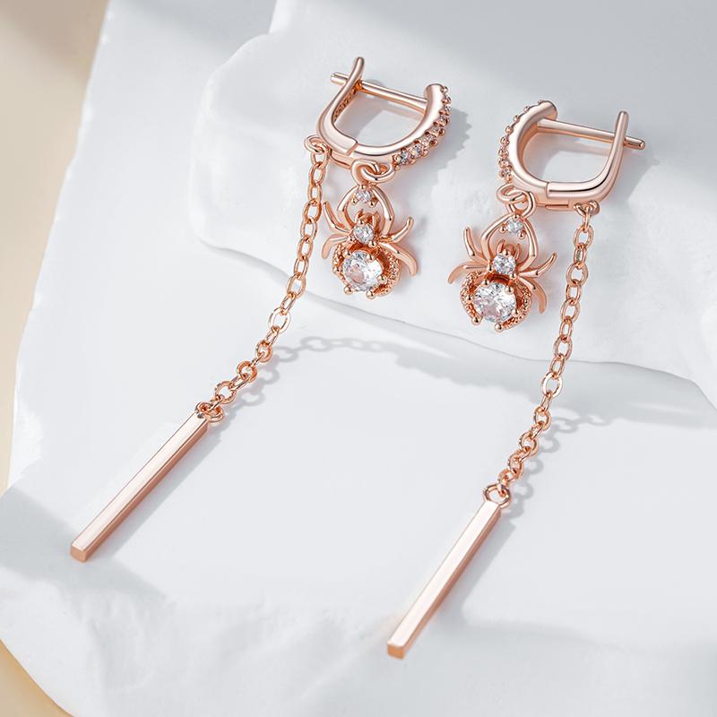 Trend Long Tassel Spider Dangle Earrings For Women Fashion  Rose Gold Color With Natural Zircon Fine Daily Jewelry