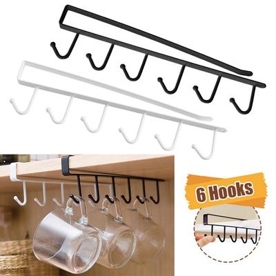 6 Hook Coffee Cup Mug Holder Black White Hooks Shelf Multifunction Kitchen Cabinet Sundries Organizer Storage Hanger