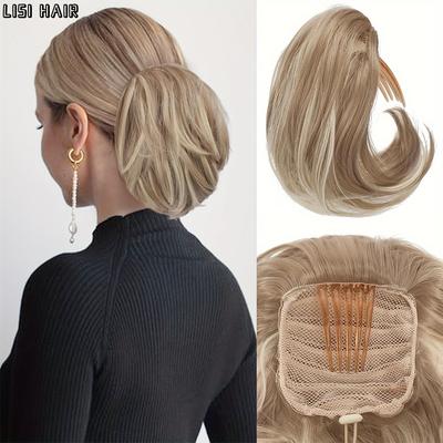 Synthetischer Haarknoten, Haarteil, vollständig kurzer Pferdeschwanz, Dutt, gemischtes blondes Haar, Chignon mit Kamm, Dutt, Hochsteckfrisur, Kordelzug, Dutt, Perücke für Frauen