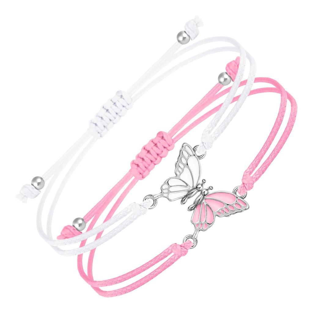 Couple Friendship Gift Set Flat Knot Weaving Adjustable Color Wax Rope Weaving Butterfly Bracelet