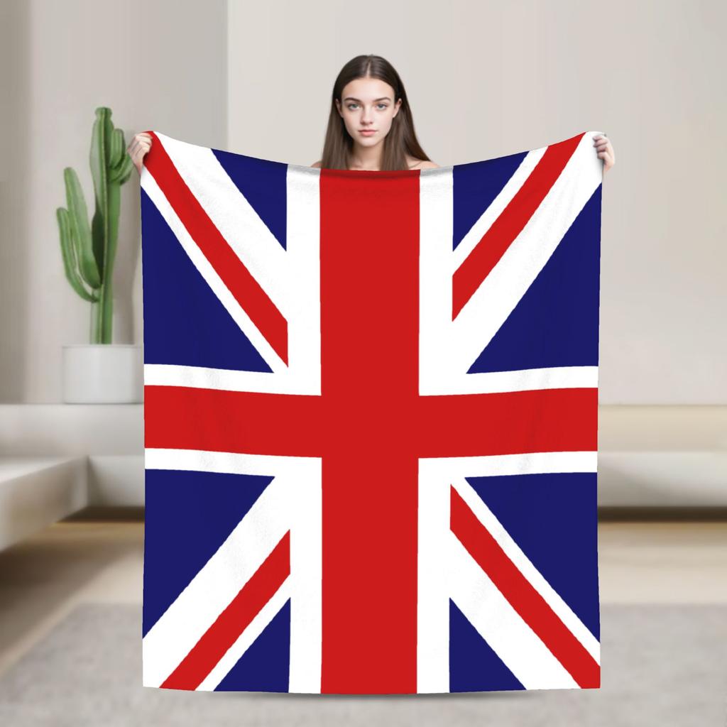 Union Jack Flag Knitted Fashion Blanket Flannel UK United Kingdom Great Britain British Warm Throw Fashion Blanket for Outdoor Travel Breath