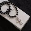 Niche Trendy Brand Black Beaded Zircon Cross Pendant Necklace Female Retro Hip Hop Punk Style Sweater Chain Accessories