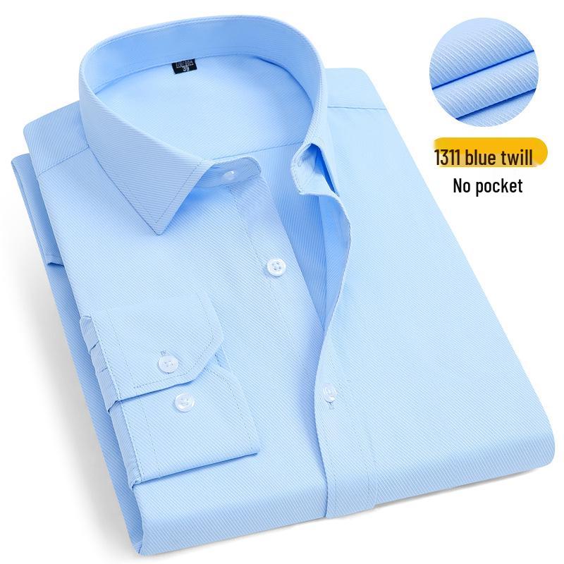 2025 Men's Non-Iron Long Sleeve Blue Striped Shirt: Spring & Autumn Business Wear
