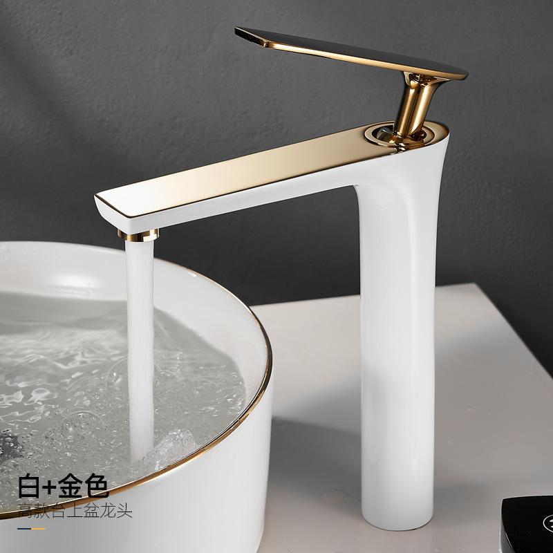 All Copper Black Gold Basin Faucet Sink Faucet Hot and Cold Faucet White Heightened Bathroom Faucet Bathroom Faucet