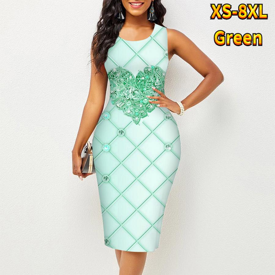 

Женское платье Sling Summer Grid Love Print Dresses Tight без рукавов Slim Fit Sexy Fashion Top Clothing 3XL зелёный