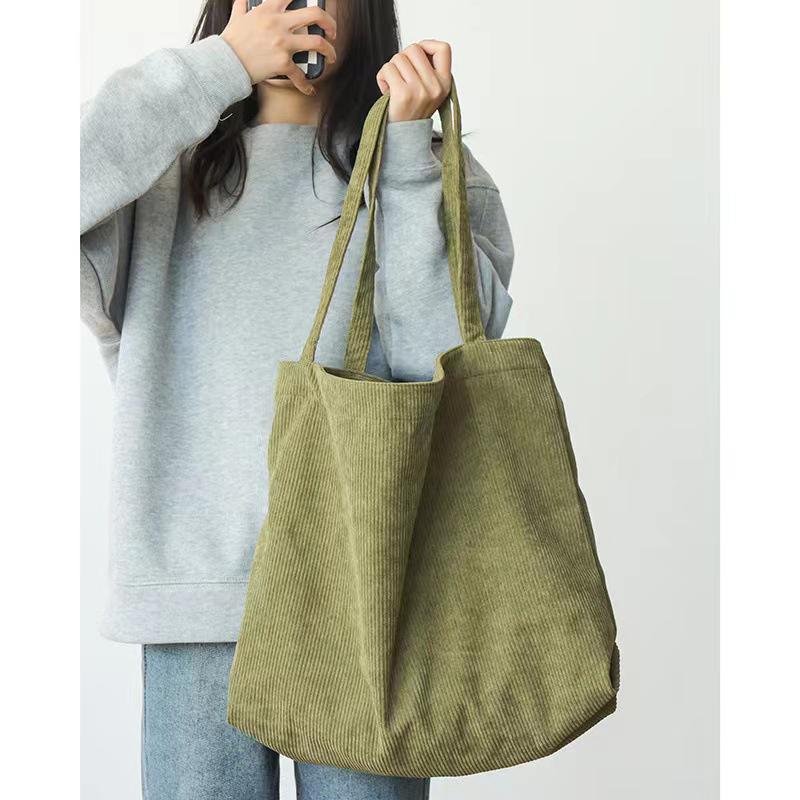 Corduroy Canvas Tote Bag - Large Capacity, Korean Style, Plush Single Shoulder Bag