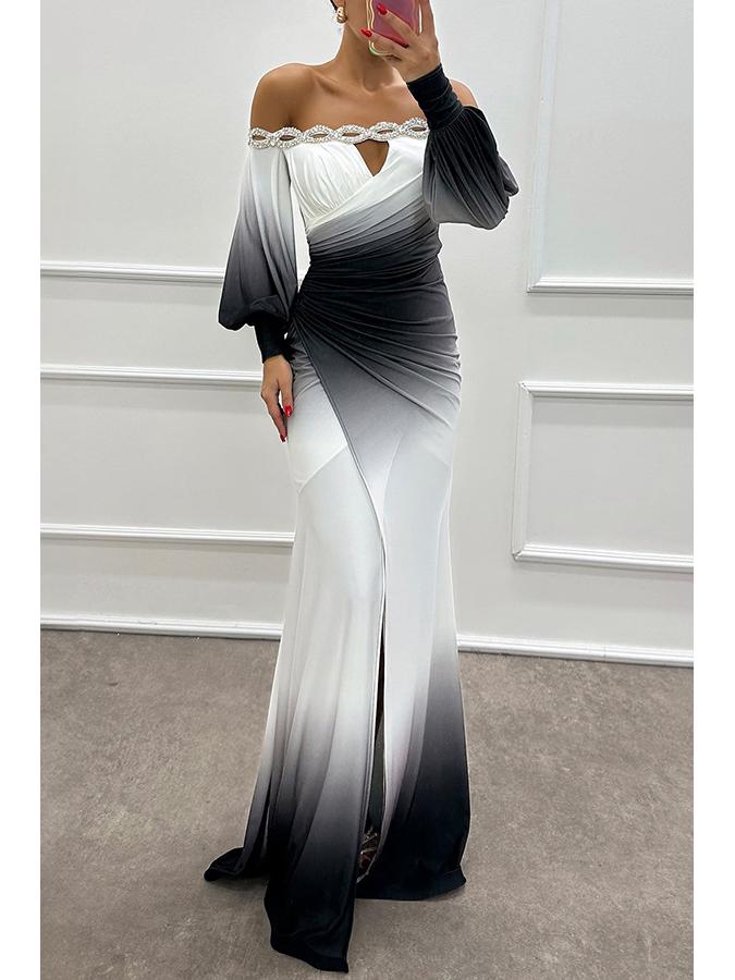 2026 Autumn/Winter One-Shoulder Printed Dress - Long Sleeve Casual Party Wear for Women