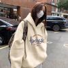 Grey hooded sweater women's coat, autumn and winter fleece thickened e loose top