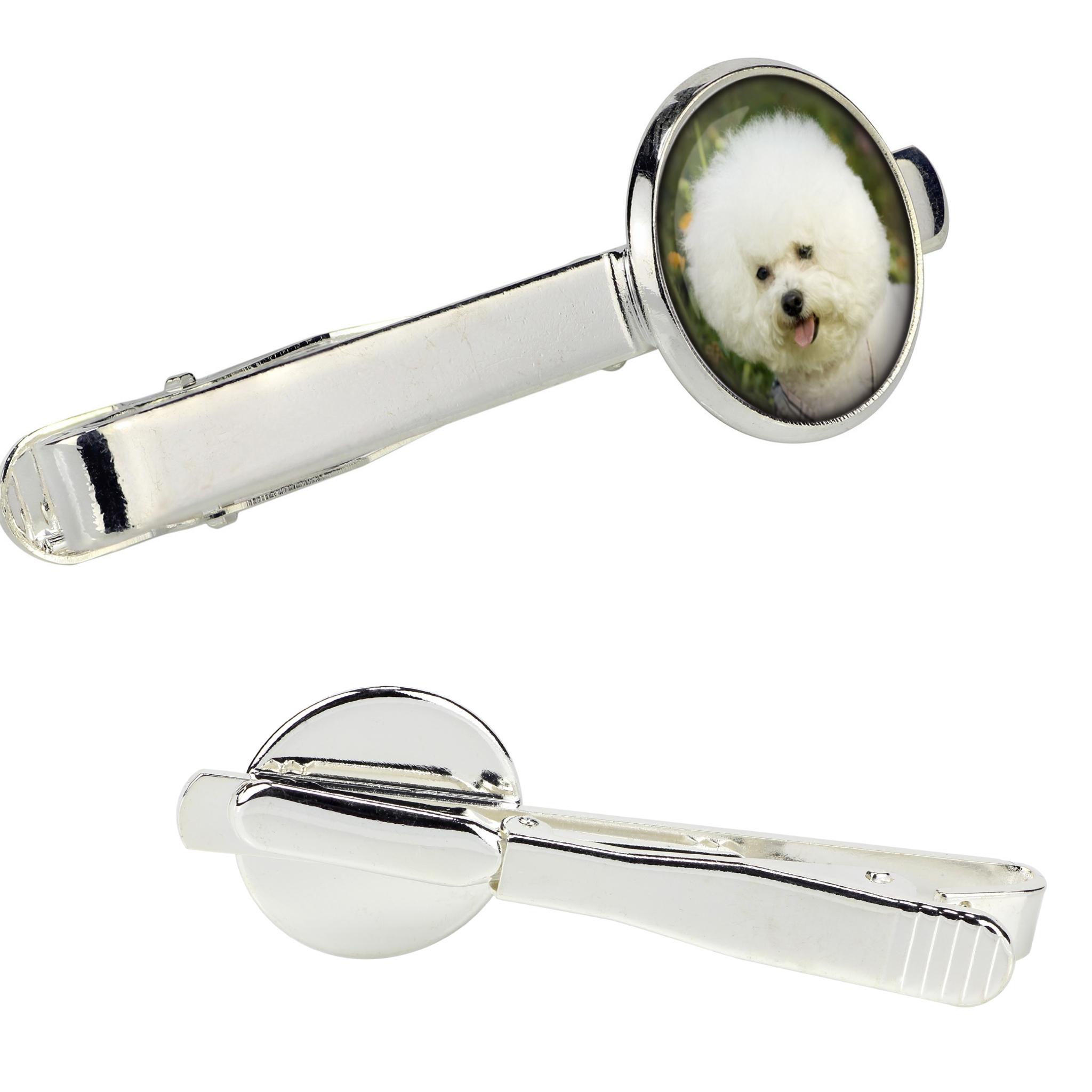 

Bichon Frise, Bichon Tenerife, Bichon a poil frise - tie clip in a box, stylish tie, personalized jewelry from the Art-Dog brand срібний