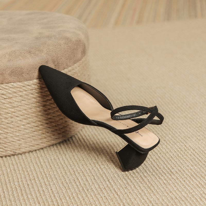 Slingback Klackskor med Tjock Klack för Kvinnor Stängd Spetsig Tå Låg Klack Klänningspumps Ankelrem Mary Janes PSUMMARY för Kvinnor Sommar Slip-On Sandaler