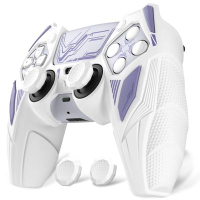 PlayVital PS5 Controller Silicone Mecha Rhino Shockproof Protective Easy Includes Thumb Grips and Compatible with Charging White and Light Purple