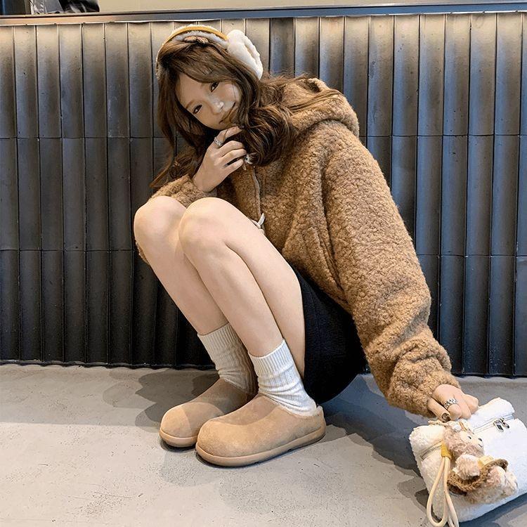 Popular autumn and winter small potatoes Birkenstocks shoes women's velvet autumn and winter thick-soled warm Birkenstocks cotton shoes fluffy sli