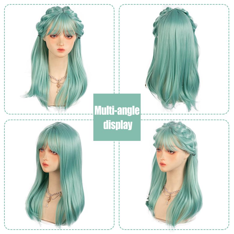 WTB Mint Milk Green Long Straight Synthetic Wig Female Fluffy Light Lolita Milk Green Straight Bangs Long Straight Wig