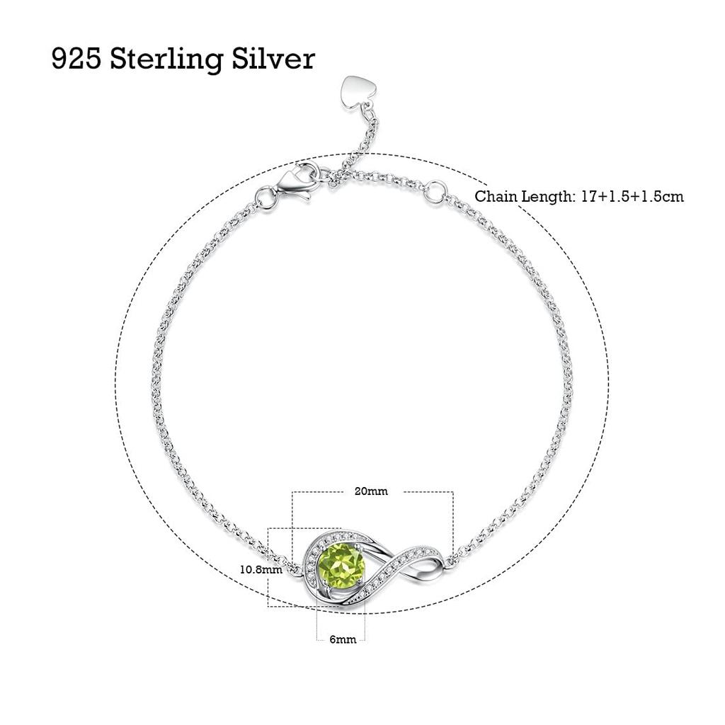 Gemlanto 925 Sterling Silver Bracelet with Peridot and August Birthstone, 18K Gold Plated, Gift Wrapping Available, Perfect for Birthdays
