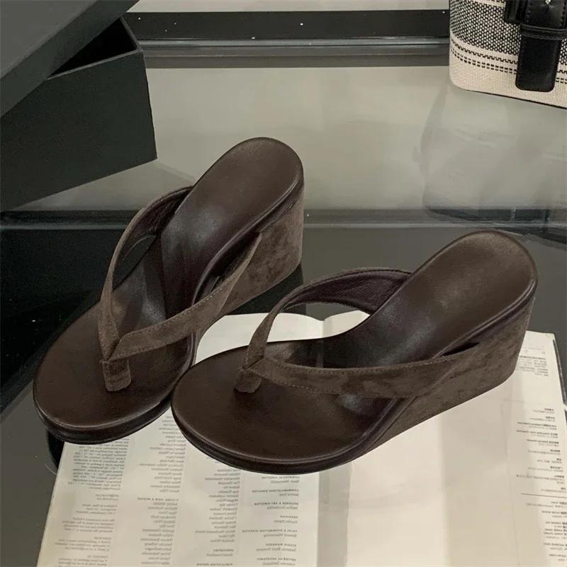 Summer Leopard Print Slides Clip Toe Platform Sandals Wedges Women Slippers Thick Bottom High Heels Flip Flops Shoes