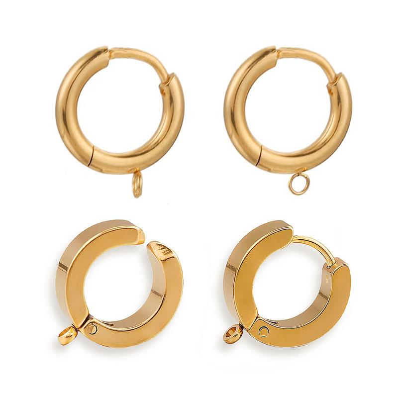 10pcs Gold Stainless Steel Hoop Earrings Hooks Round Earring Post for Women DIY Earrings Making Supplies Jewelry Accessories