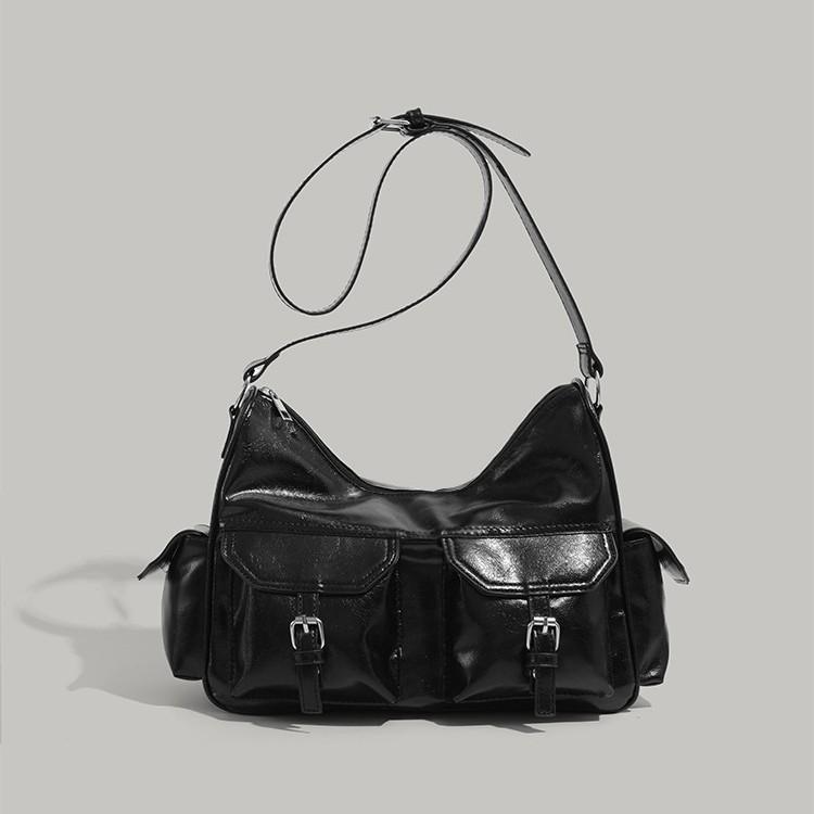 2025 Autumn Winter Trendy Fashion Versatile Large Capacity Motorcycle Bag Niche Retro Single Shoulder Crossbody Bag Multi-Pocket Tote Bag