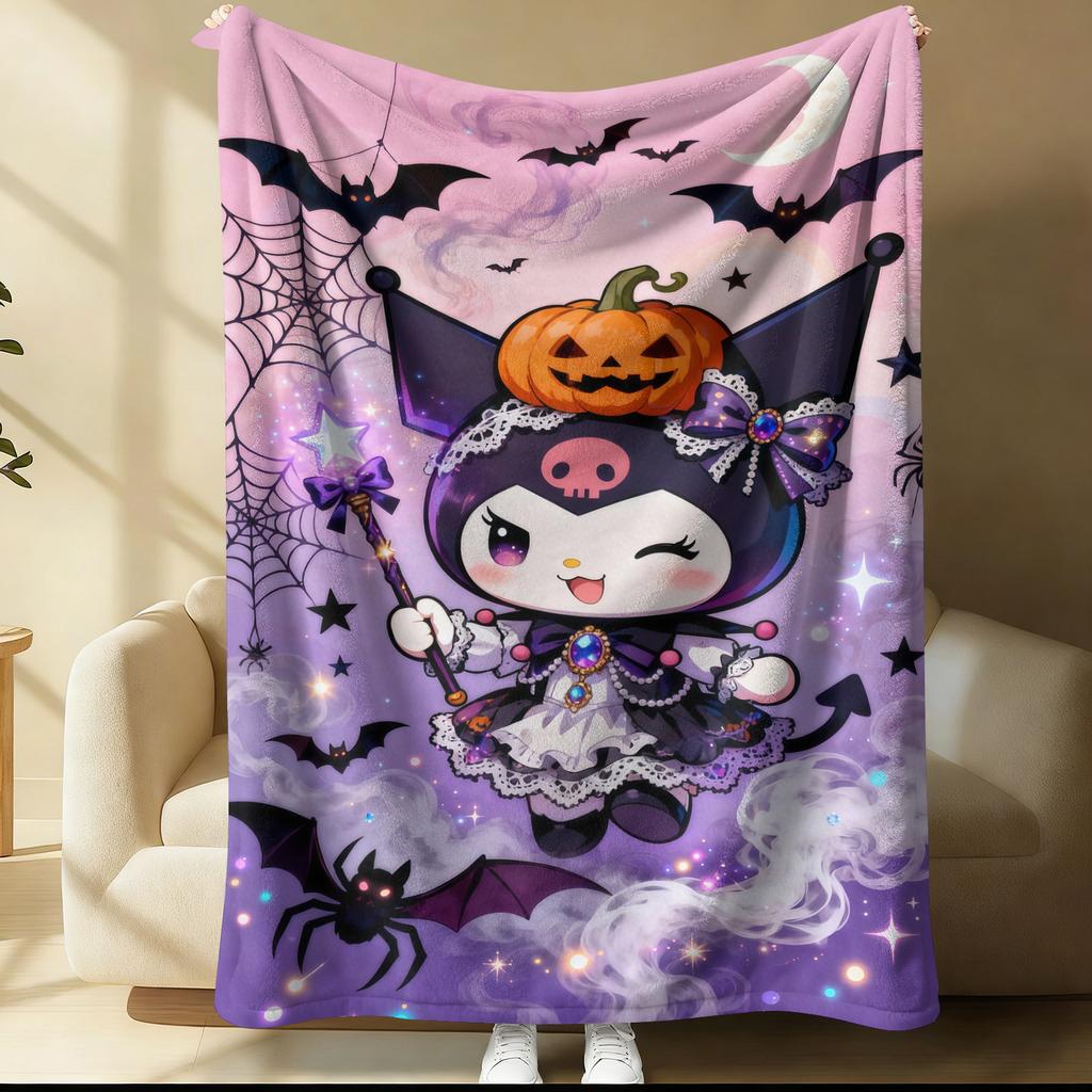 Hot Sale Kuromi Pink Plaid Sweet Blanket Cute Strawberry Cherry Heart Pattern Flannel Plush Throw for Home Decor Bed Sofa Office