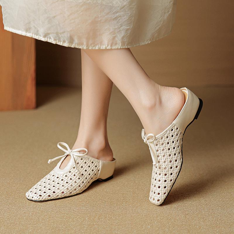 Fashion 2025 New Summer Women Mules Genuine Leather Women Shoes Square Toe Chunky Heel Shoes Cover Toe Slingback Sandals Slippers