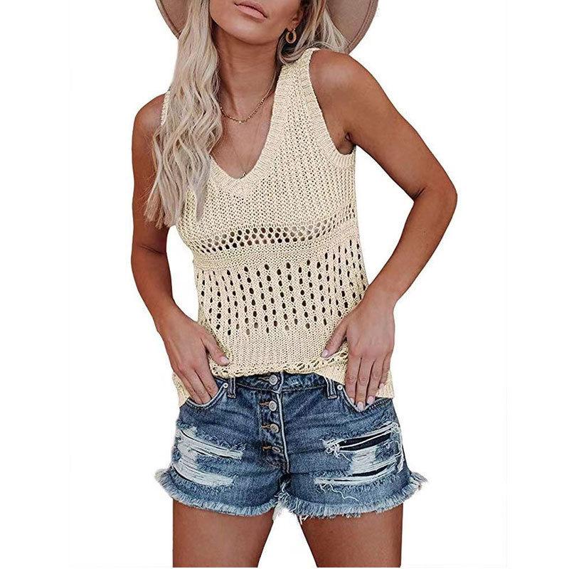 2026 Summer New Fashion V-Neck Vest Hollow Ice Silk Knit Camisole for Women S