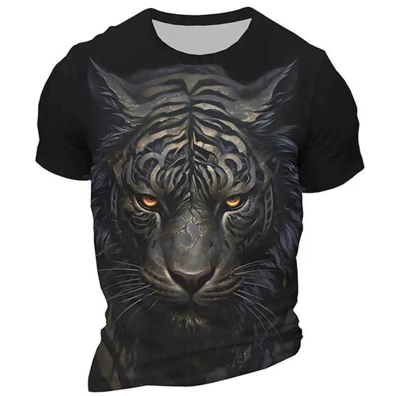 Lustiges T-Shirt mit 3D-Wolfsmuster für Männer, Hip-Hop-Trend, Harajuku, Streetwear, Mode, Animal-Print, lässiges T-Shirt mit O-Ausschnitt und kurzen Ärmeln