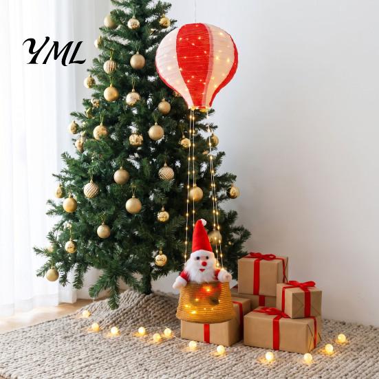 Reusable Christmas Party Supplies Santa Claus Hot Air Balloon Lantern, Lighted Outdoor Decoration with Foldable Holiday Decorations LED String Lights,