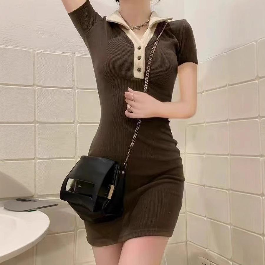 Korean Version of Polo Collar Short-sleeved Dress Women's 2026 Summer Slim and Thin Sexy Hot Girl Small Hip-wrapped Short Skirt