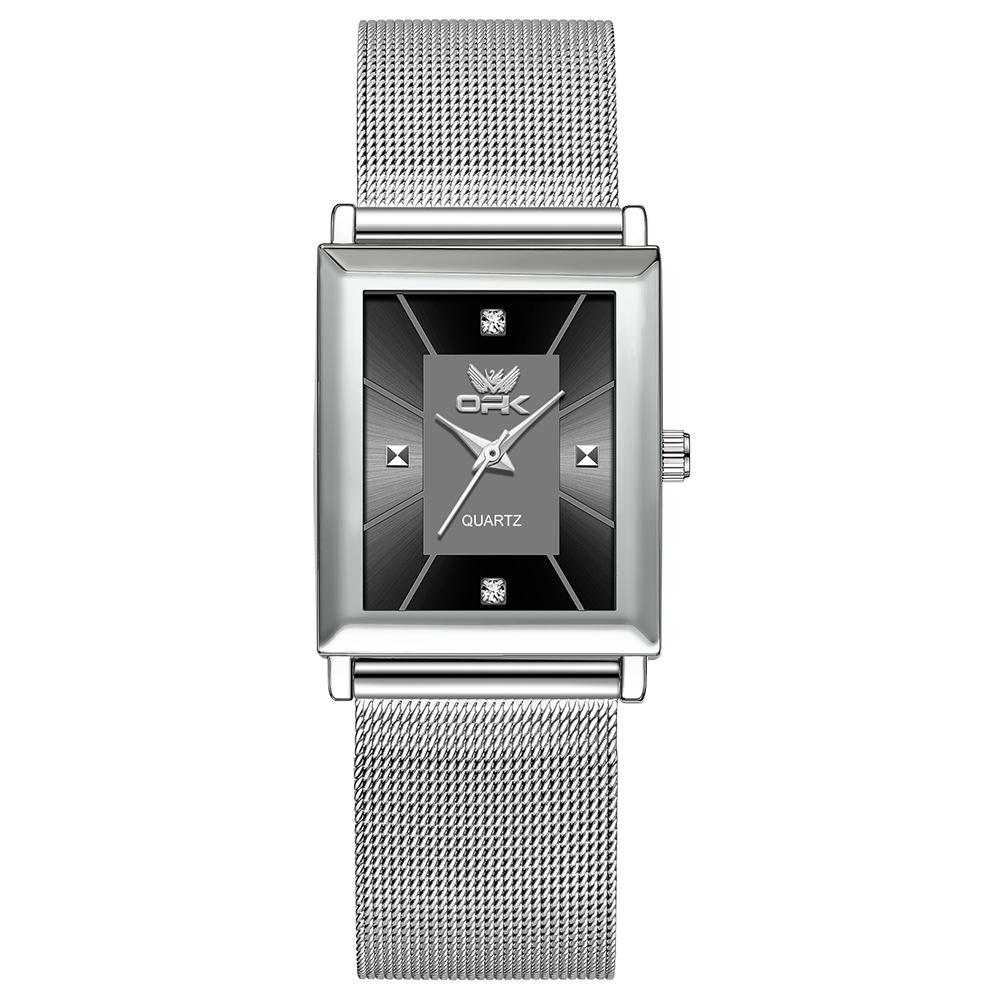 

OPK Бренд Часы Квадратные Мужские Часы из Нержавеющей Стали/Сетчатого Браслета Деловые Кварцевые Водонепроницаемые Мужские Часы Mesh Strap чёрный
