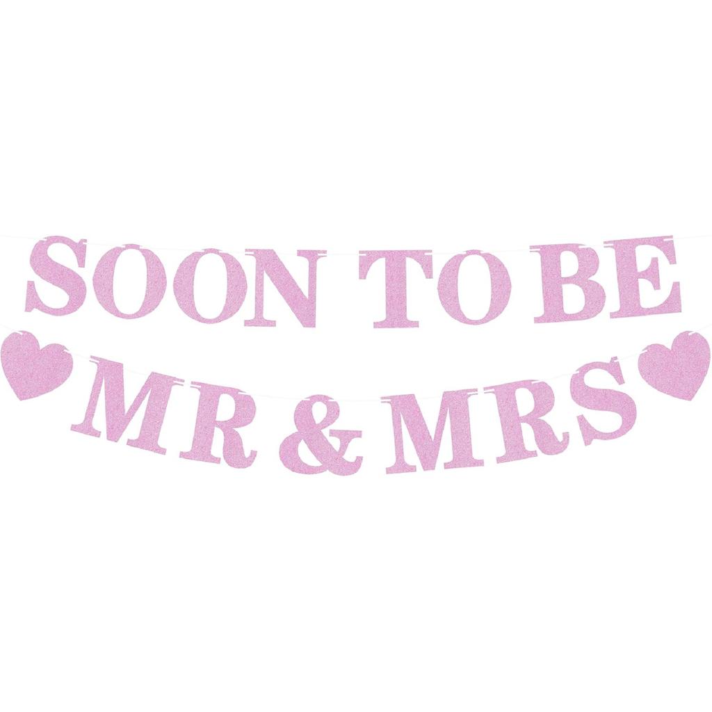 Pre-strung Soon to Be Mr & Mrs Banner - Black Glitter Bridal Shower Decorations for Wedding, Engagement or Bachelorette Party Photo Booth Props