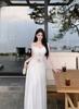 French White One-word Shoulder Dress Female Halter Waist Long Dress Vacation Temperament Fairy Dress