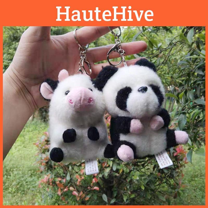 Cute Cartoon Panda And Cow Plush Toy Bag Charm Key Holder Soft Animal Keychain