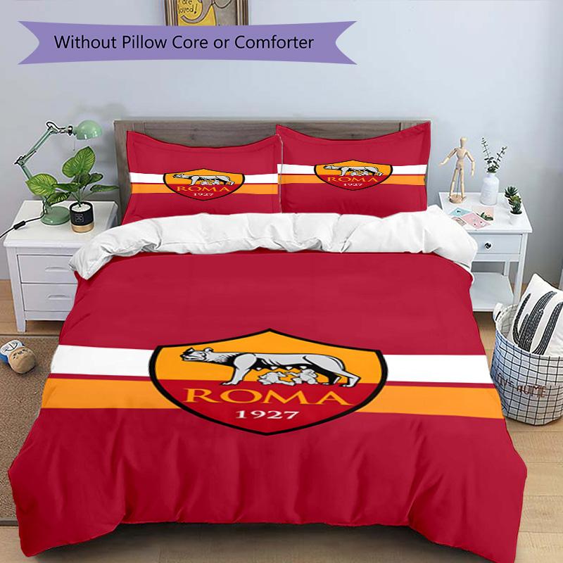 AS Roma1 Football club Printed Pattern Duvet Cover Set – includes 1 duvet cover and 2 matching pillowcases Bedroom decor Christmas gifts