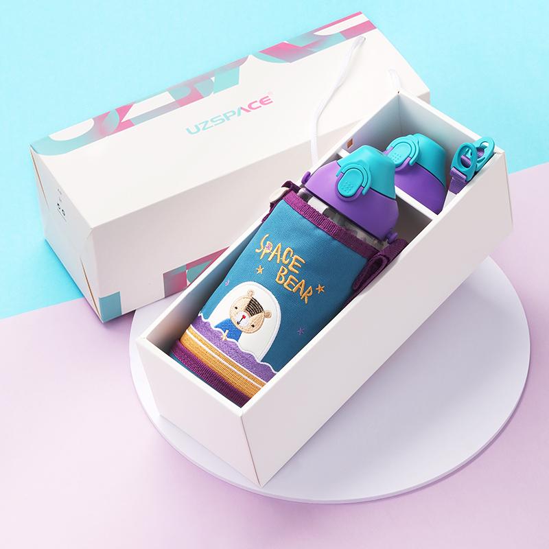 UZSPACE 480 ml Wasserflaschen mit Strohhalm, Cartoon-Babyfütterung, tragbar, auslaufsicher, Trian, umweltfreundliche Kunststoff-Trinkbecher, BPA