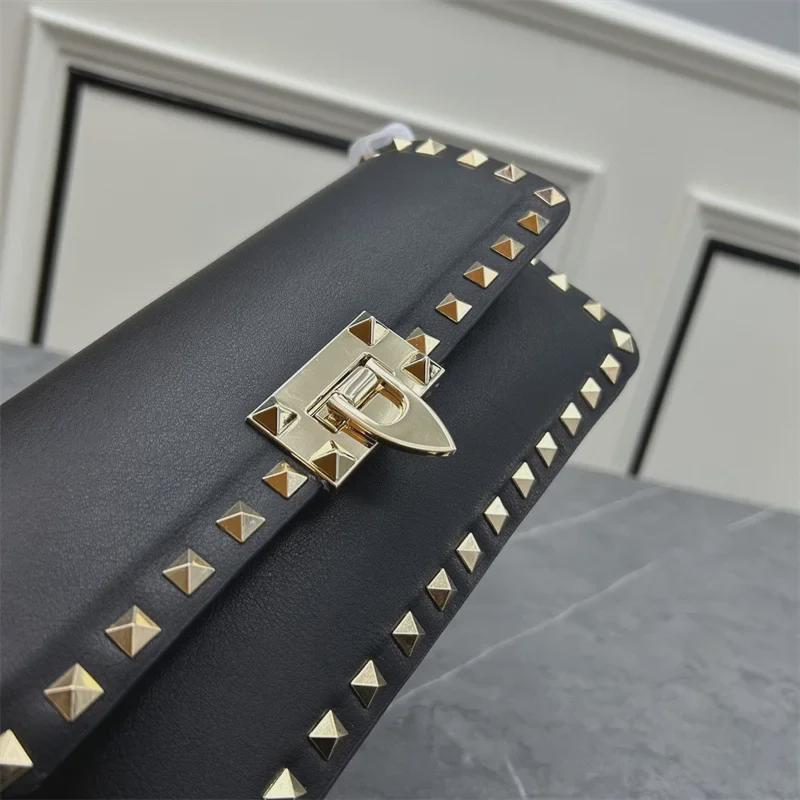 Luxurious Women's Cowhide Rivet Crossbody Shoulder Bag - Versatile Solid Color Flap Design