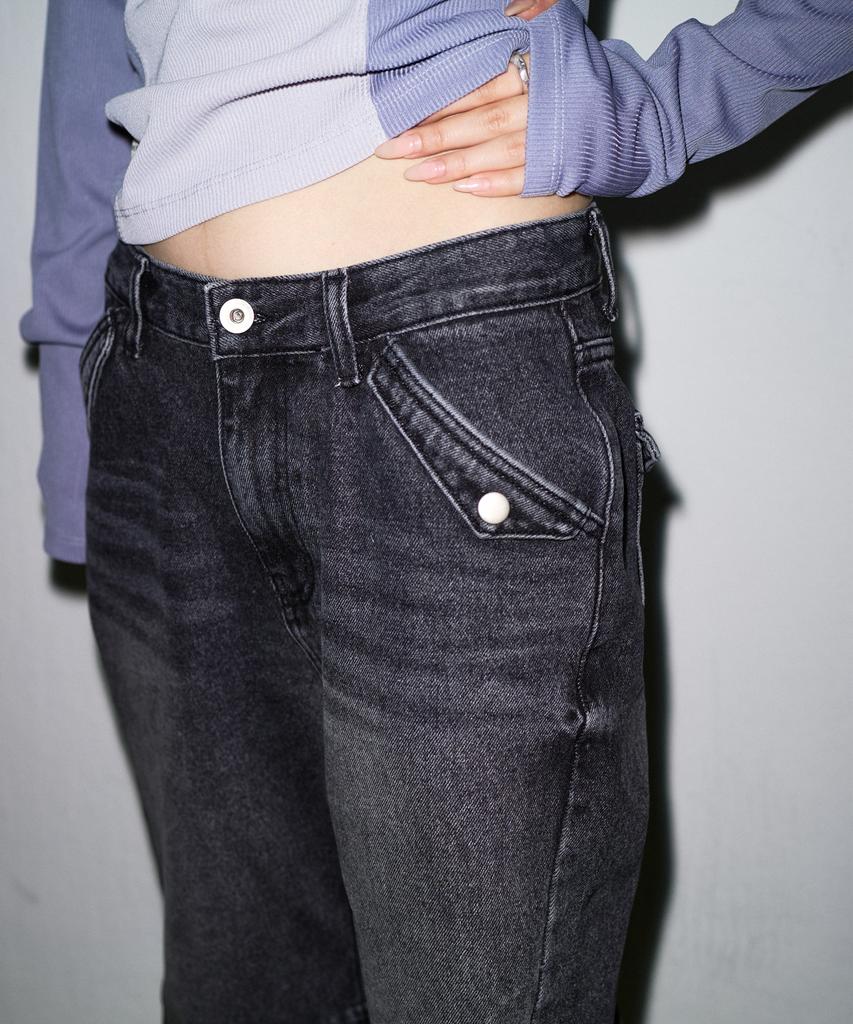 SOHUL Fold Flare Fit Denim Jeans (Black)