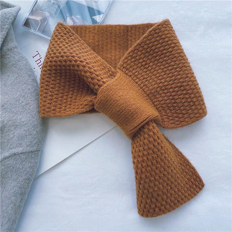 New Style Lazy Small Scarf Cross Scarf for Women Knitted Korean Version Versatile Warm Solid Color Autumn and Winter Small Scarf