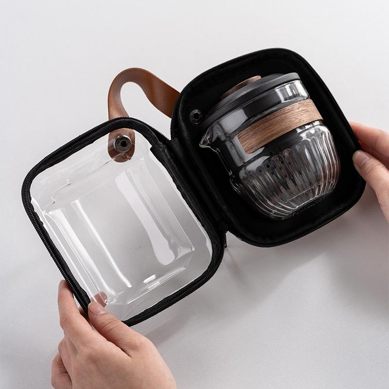 Modern simple Kung Fu travel tea set, glass filter, one pot, three cups set, high-end business commemorative gift