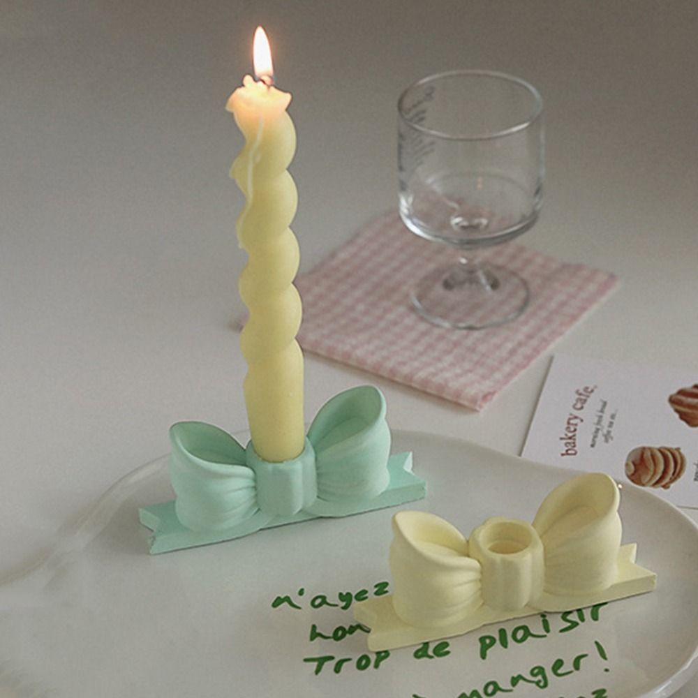 Vintage Gypsum Candlestick Holder Ins Mini Candle Stands Birthday Bow Candle Holder  Wedding Decor