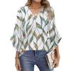 Women's Fashion Casual Seven-minute Sleeve Vintage Floral Print Top V-neck T-shirt Flared Sleeve Shirt
