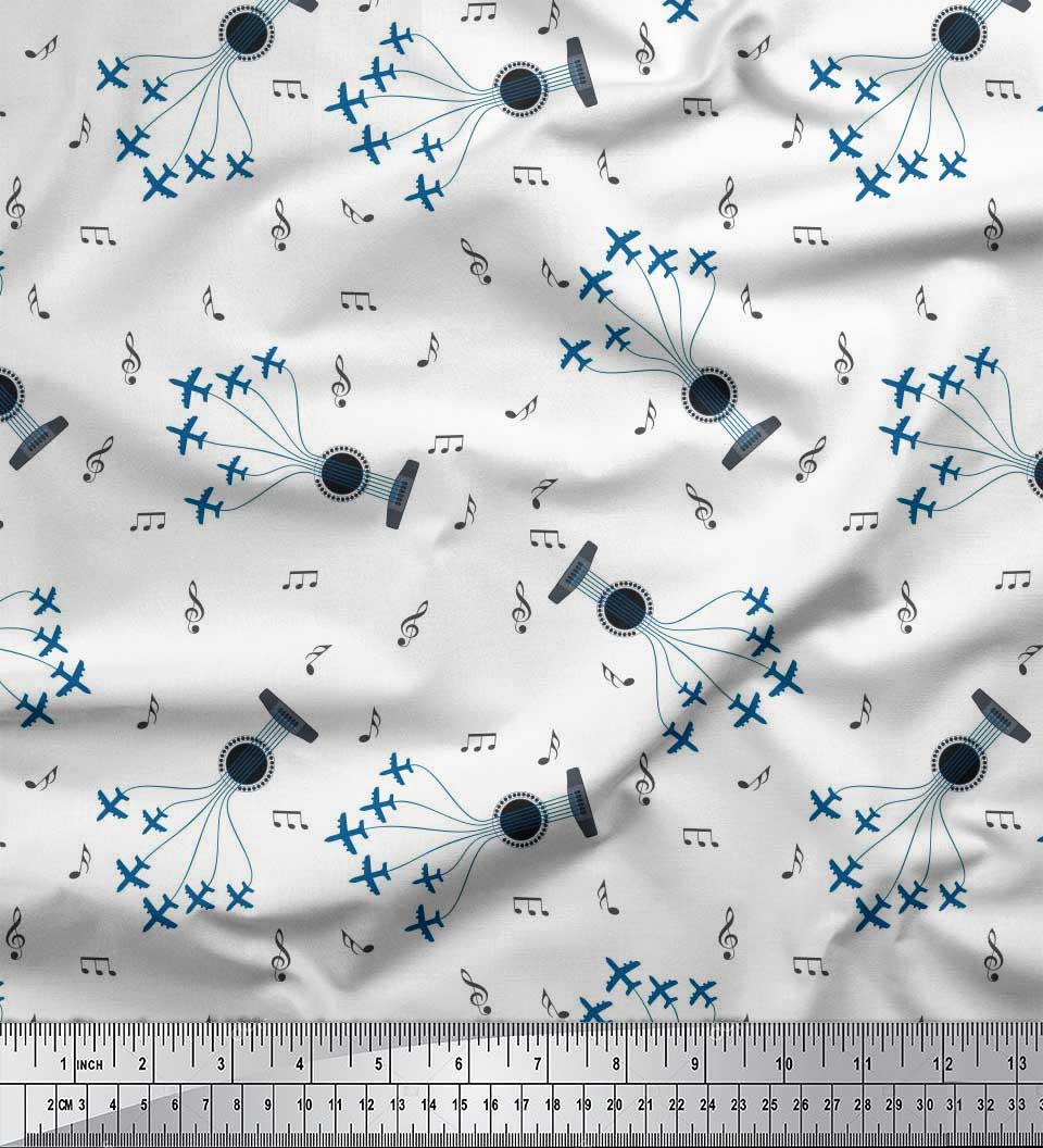 

Тканина Soimoi Japan Crepe Satin Літак, дріт для гітари та ноти Музичний інструмент Тканина з принтом на метри 42 дюйма 42 Inch Wide - Poly Crepe білий