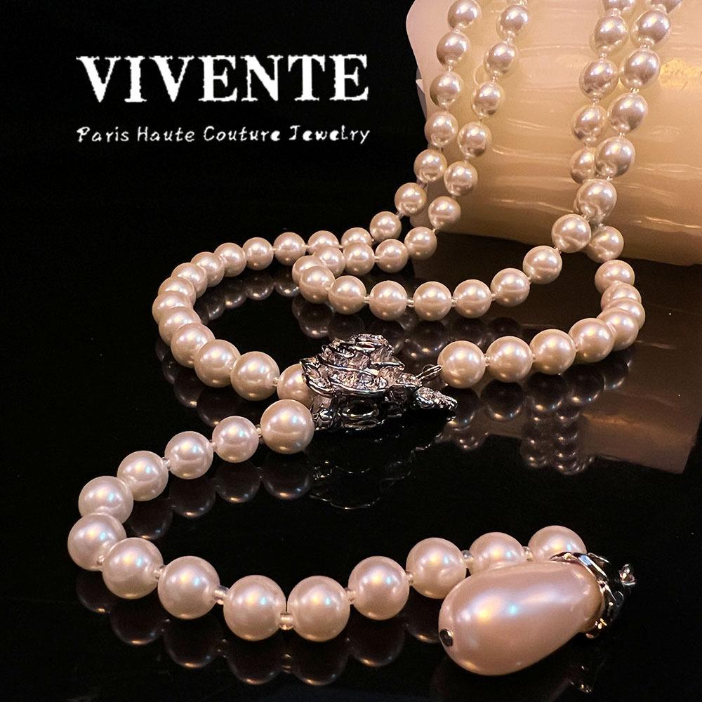 French Pearl Sweater Chain, Luxurious Vintage, Elegant Style. Long Glass Beads Stacked with Water Drops, Retro Long