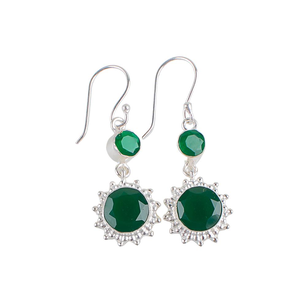 Green Onyx Gemstone 925 Sterling Silver Jewelry Drop/Dangle Women Earrings 1.80" EE-13-17