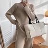 2025 Spring Elegant Solid Color Knit Sweater & Wide-Leg Pants Two-Piece Set for Women