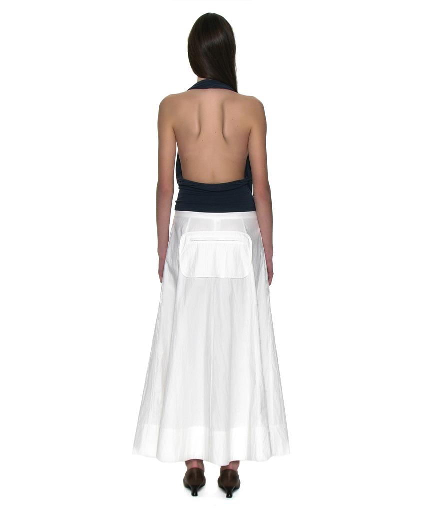 Partimento Woman Pocket Pointed Flare Maxi Skirt_White