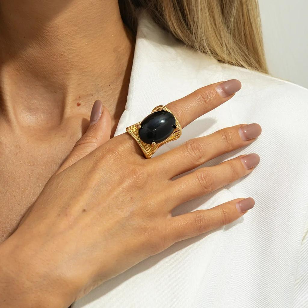 New Vintage Elegant Black Brown Shading Resin Stone Chunky Metal Ring Women Fashion Unique Charm Party Girl Jewelry Gift 2026