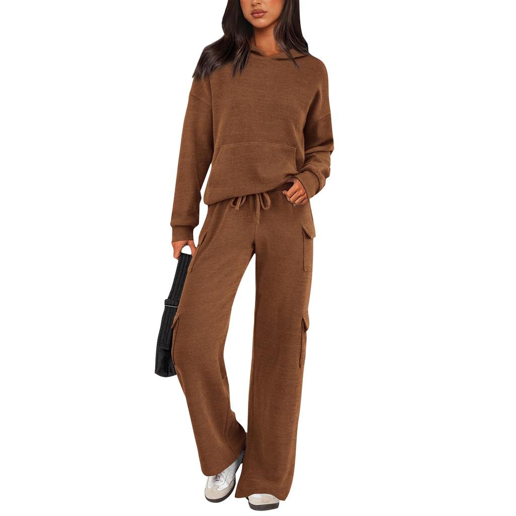Women's 2 Piece Short Sleeve Sweatshirt Pants Set With Pockets Casual Sportswear
