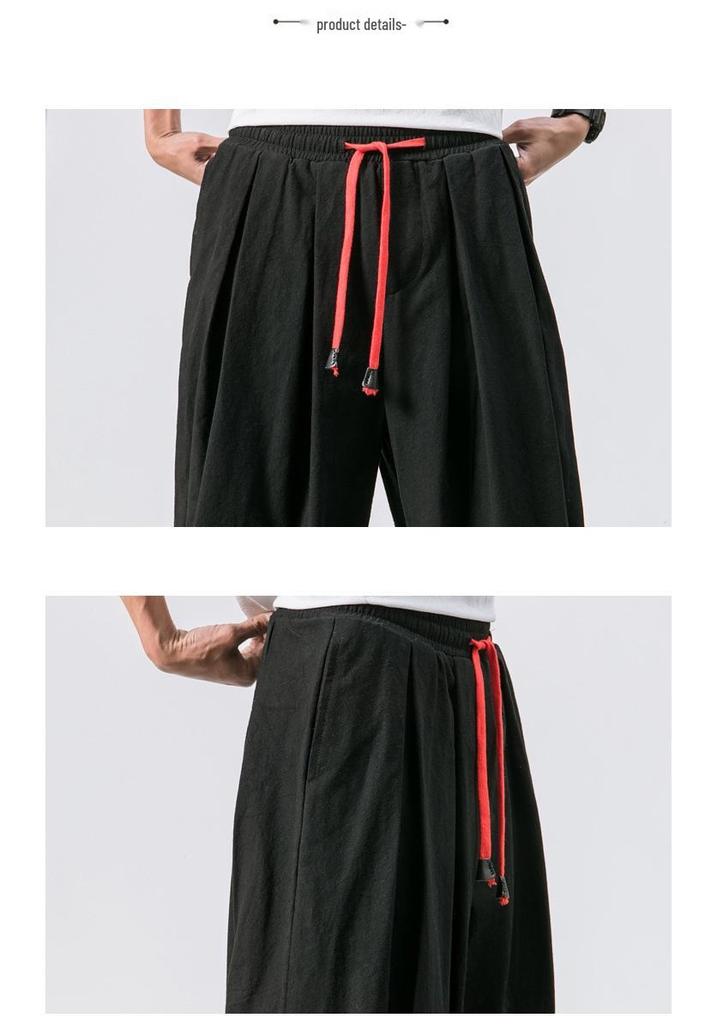 2024 Men's Linen Casual Pants: Chinese & Japanese Style, Loose Wide Leg, Tapered Plus Size Harem Carrot Pants