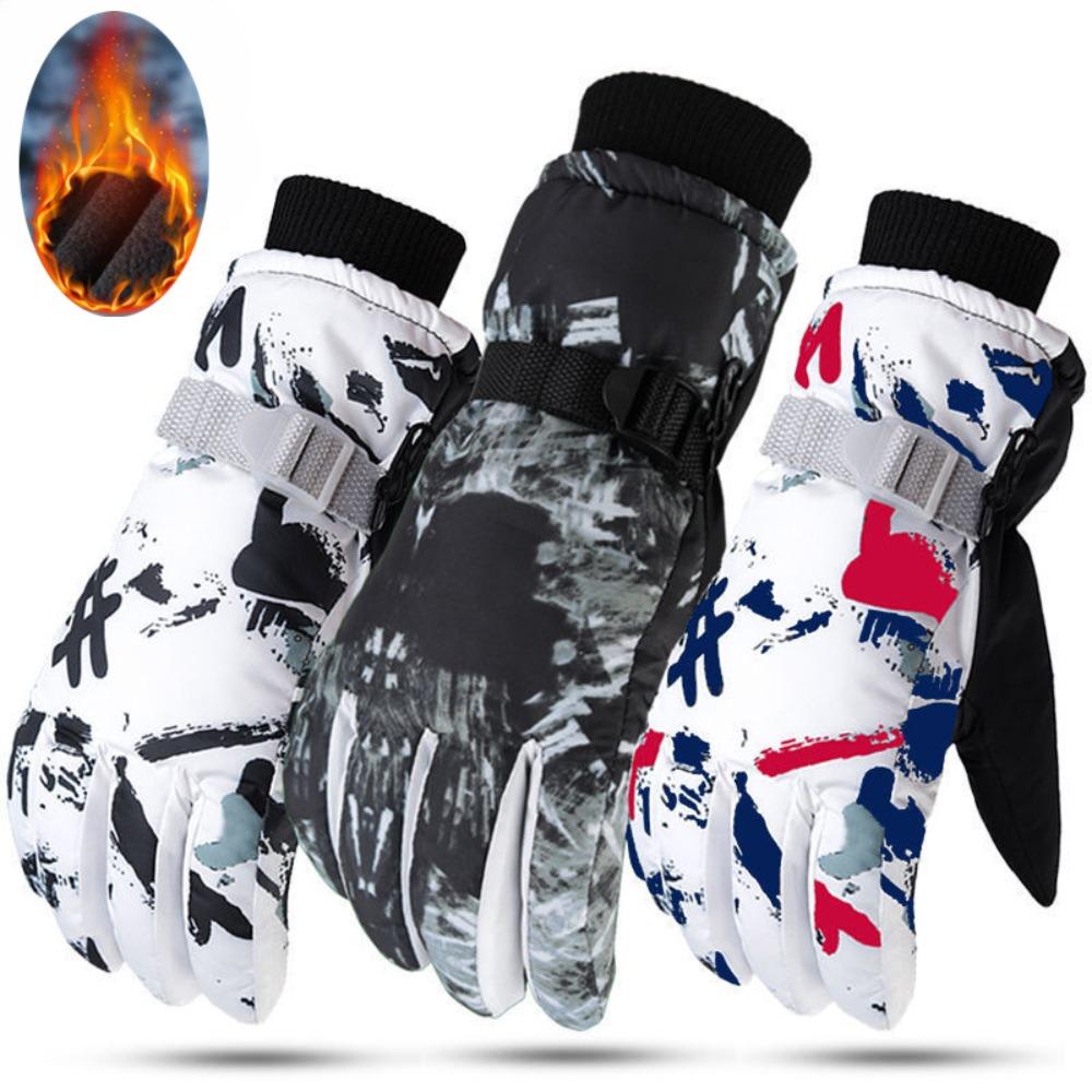 Winter Warm Snowboard Ski Gloves Thicken Fleece Non-slip Waterproof Gloves Touch Screen Motorcycle PU Leather Snow Sports Gloves