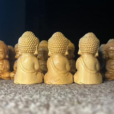 Wood Carving Little Tathagata Sculptures Figurines Wooden Buddha Statue the  Cute Home Room Office Wealth Luck Feng Shui Decor